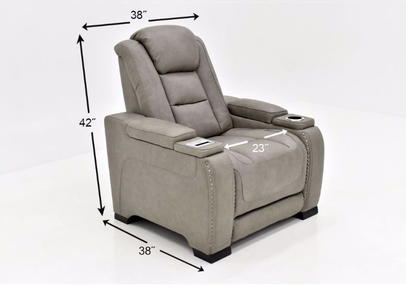 Gray Leather Man-Den Power Recliner by Ashley Furniture Showing the Dimensions | Home Furniture Plus Mattress