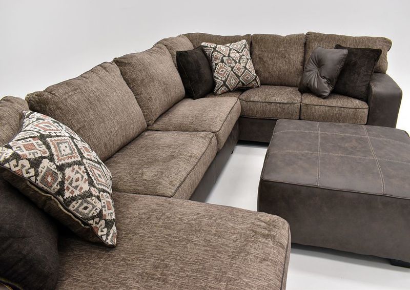 Overhead View of the Brown Abalone Sectional Sofa Left by Ashley Furniture. Ottoman Shown is Sold Separately | Home Furniture Plus Bedding