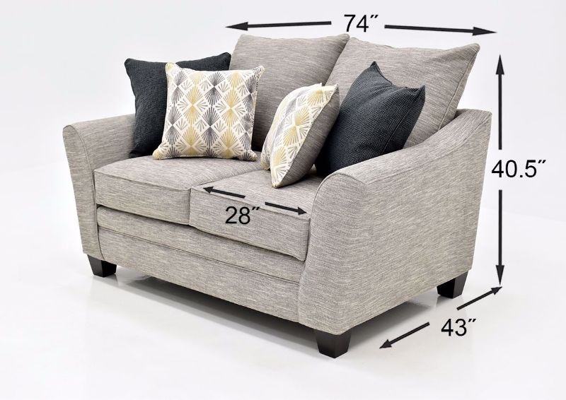 Gray Springer Loveseat by Franklin angle View with Dimensions | Home Furniture Plus Bedding