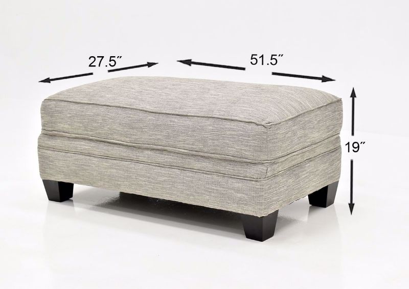 Gray Springer Ottoman by Franklin Angle View  with Dimensions | Home Furniture Plus Bedding