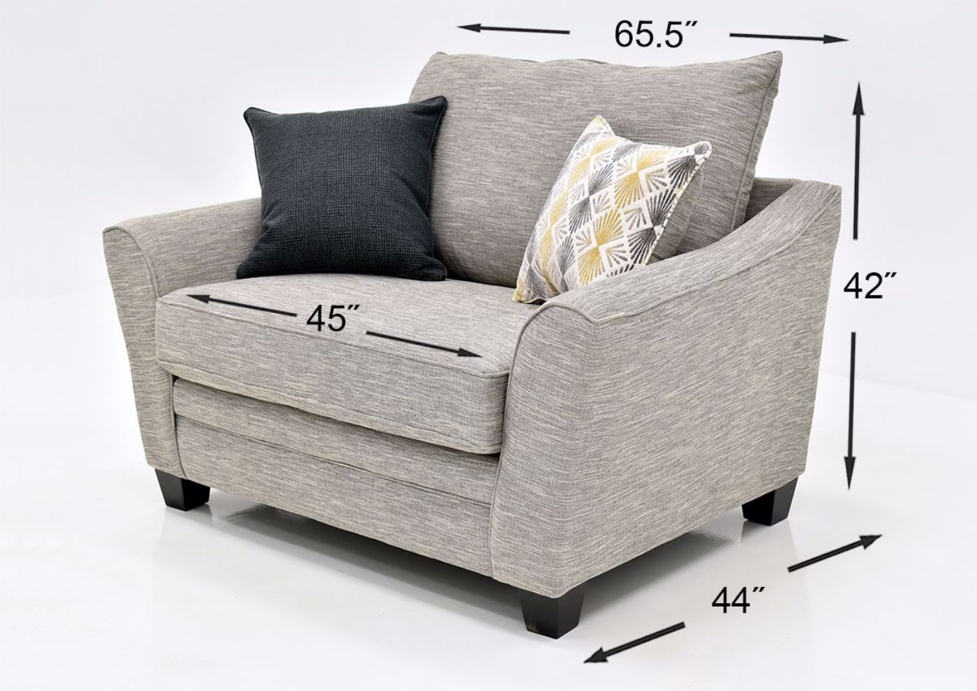 Gray Springer Chair by Franklin angle View with Dimensions | Home Furniture Plus Bedding