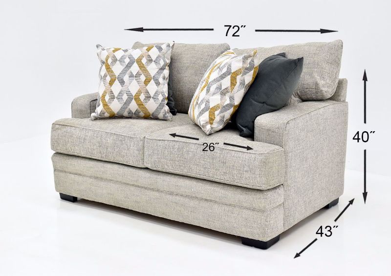 Beige Protege Loveseat by Franklin angle view with dimensions | Home Furniture Plus Bedding
