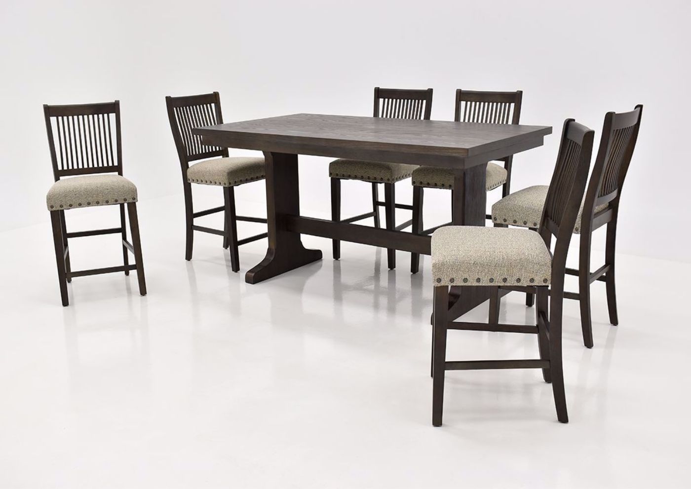 Charleston Counter Height Dining Table Set with Oak Brown Finish - Includes Table and 6 Chairs Angle View | Home Furniture Plus Bedding