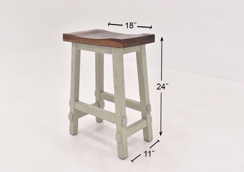 Gray Hayes 24 Inch Bar Stool by Rustic Imports angle view showing dimensions | Home Furniture Plus Bedding