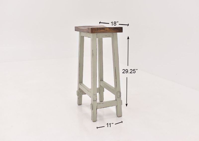 Gray Hayes 30 Inch Bar Stool by Rustic Imports angle view showing dimensions | Home Furniture Plus Bedding