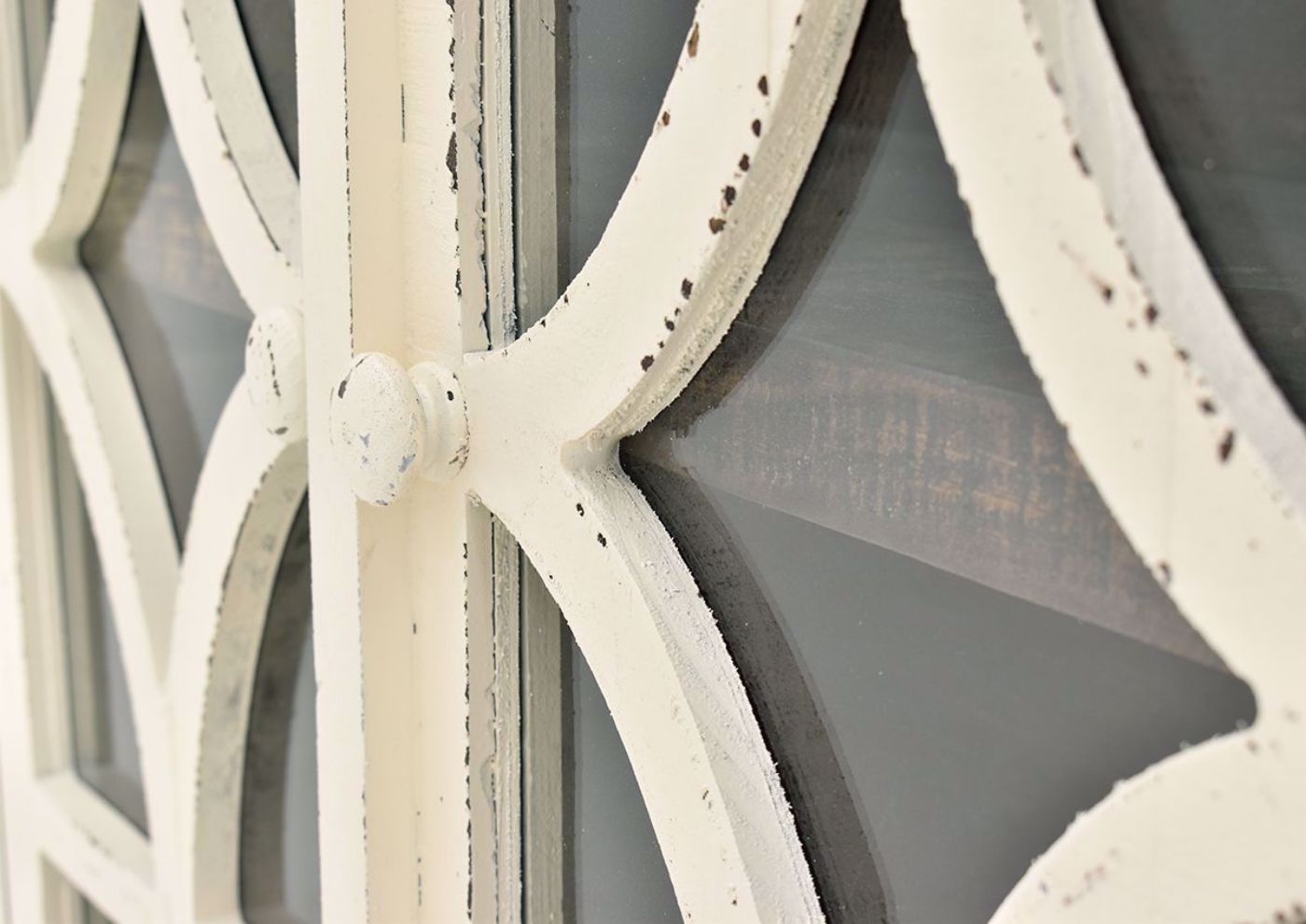 White Carmen 42" Console Cabinet by Rustic Imports door detail view | Home Furniture Plus Bedding