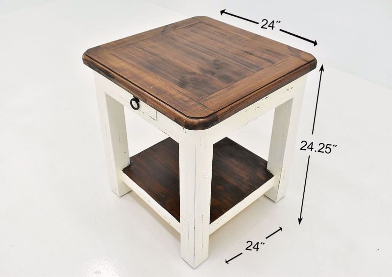 Rustic White Sierra End Table by Texas Rustic Showing the Dimensions | Home Furniture Plus Mattress