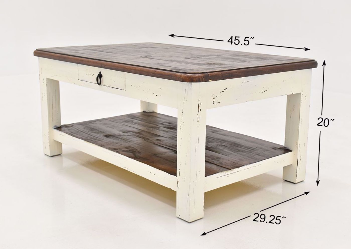 Rustic White Sierra Coffee Table by Texas Rustic Showing the Dimensions | Home Furniture Plus Mattress