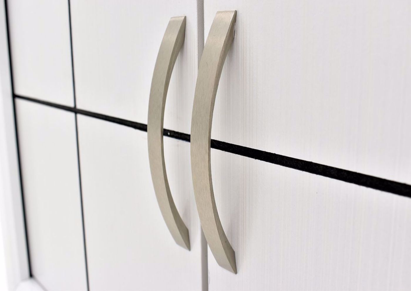 White Ackerson TV Stand by Crownmark Close Up of Door Handles | Home Furniture Plus Bedding
