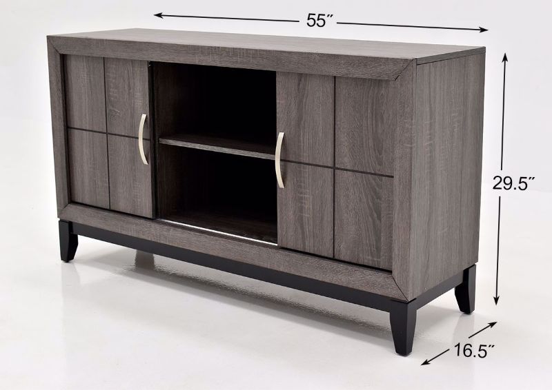 Gray Ackerson TV Stand by Crownmark Angle View with Dimensions | Home Furniture Plus Bedding