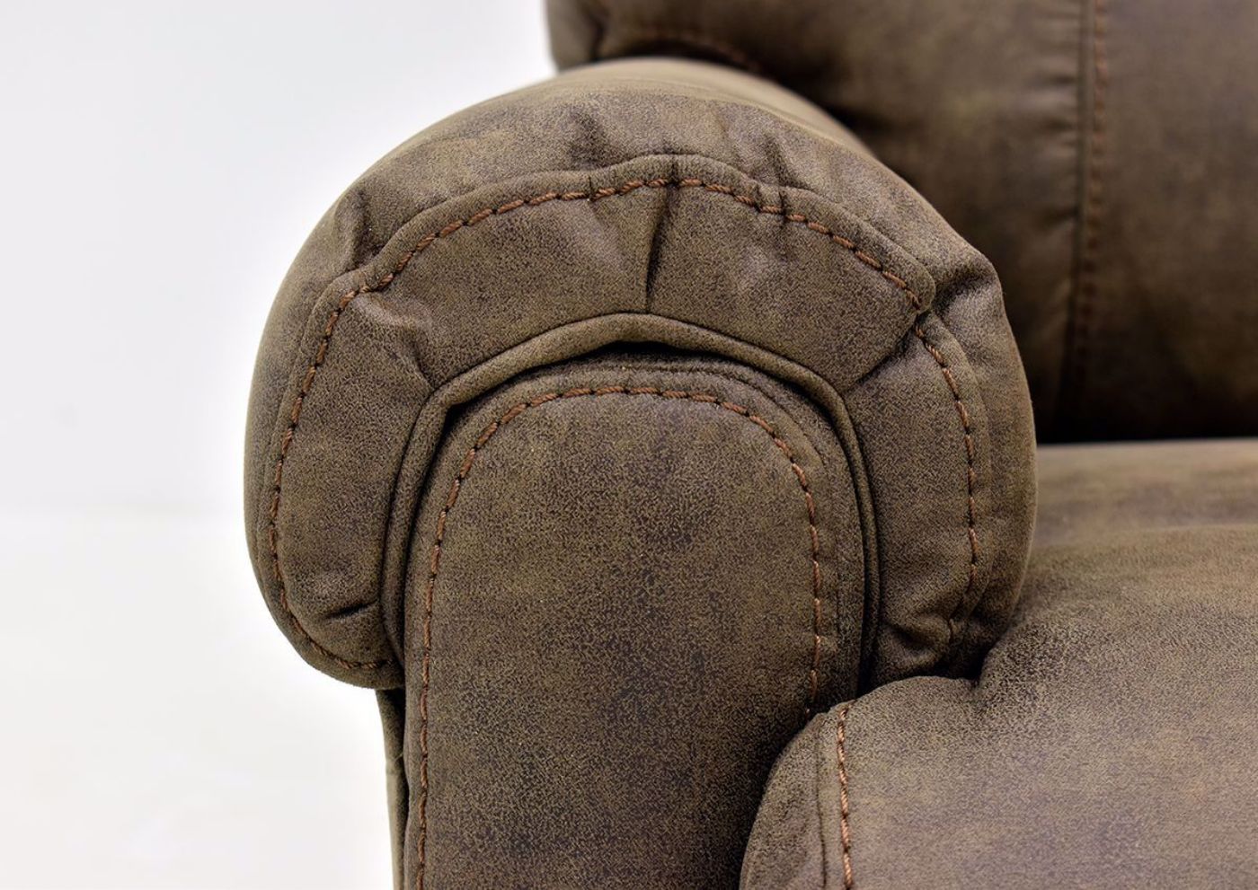 Brown Captain Rocker Recliner by Franklin Close Up of Arm Rest | Home Furniture Plus Bedding