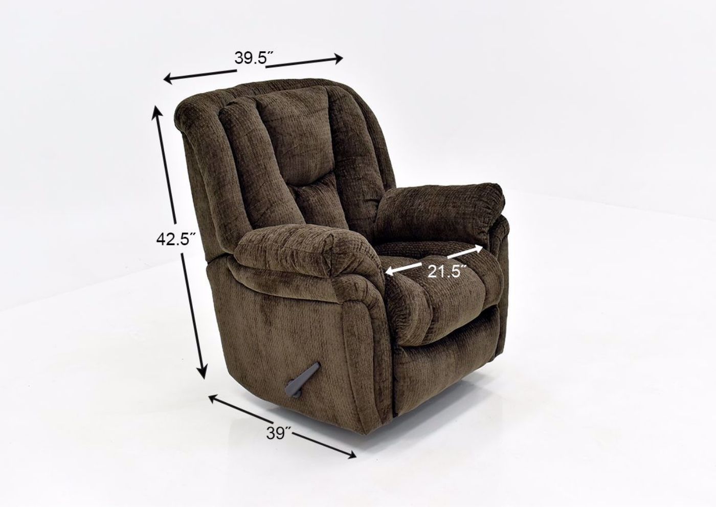 Brown Show Biz Swivel Recliner by Lane Home Furnishings Angle View with Dimensions | Home Furniture Plus Bedding
