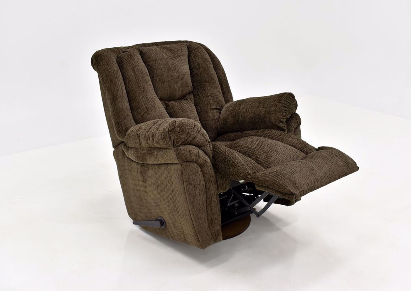 Brown Show Biz Swivel Recliner by Lane Home Furnishings Angle Opened View | Home Furniture Plus Bedding