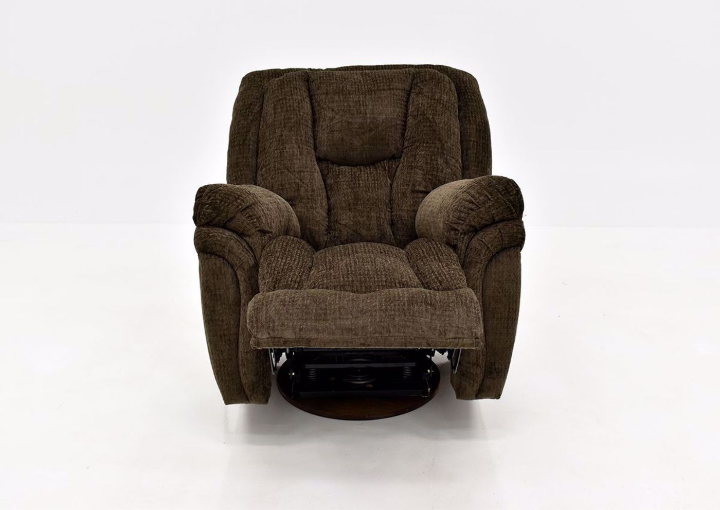 Brown Show Biz Swivel Recliner by Lane Home Furnishings Front Opened View | Home Furniture Plus Bedding