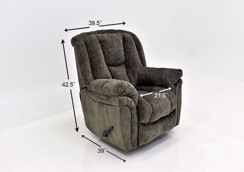 Mink Show Biz Swivel Recliner by Lane Home Furnishings Angle View with Dimensions | Home Furniture Plus Bedding
