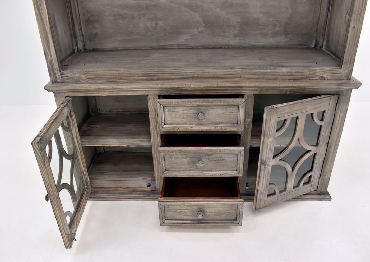 Granite Brown Westgate Entertainment Center by Vintage Furniture open drawers close up | Home Furniture Plus Bedding