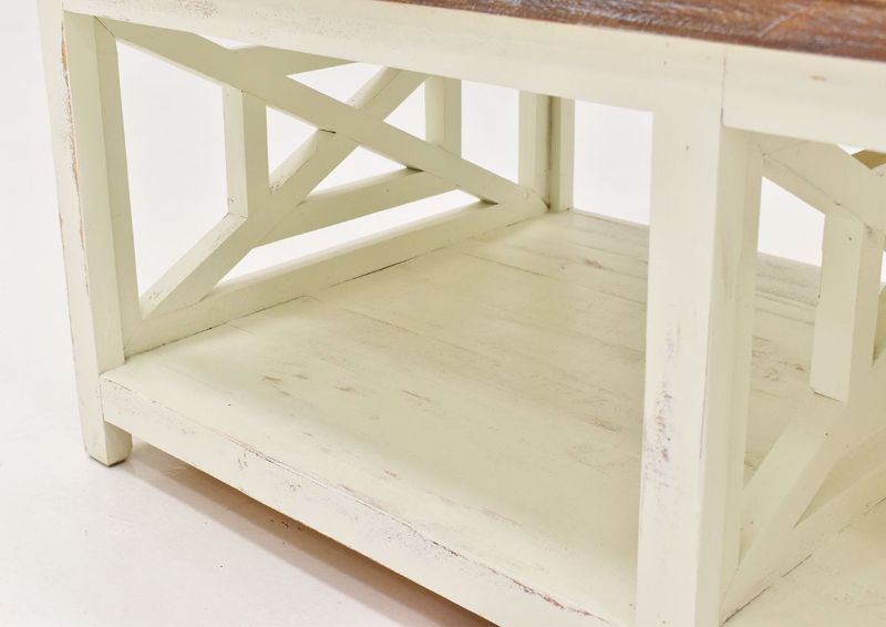 White Grande Coffee Table by Vintage Furniture close up bottom shelf | Home Furniture Plus Bedding