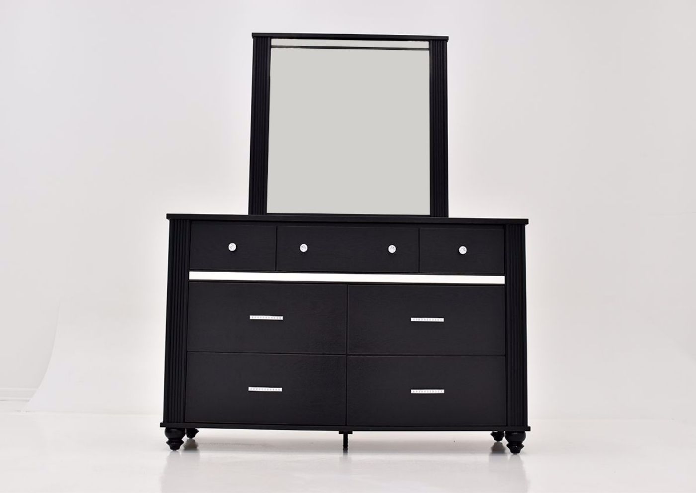 Gaston Dresser with Mirror by Crown Mark with Black Finish | Home Furniture Plus Bedding
