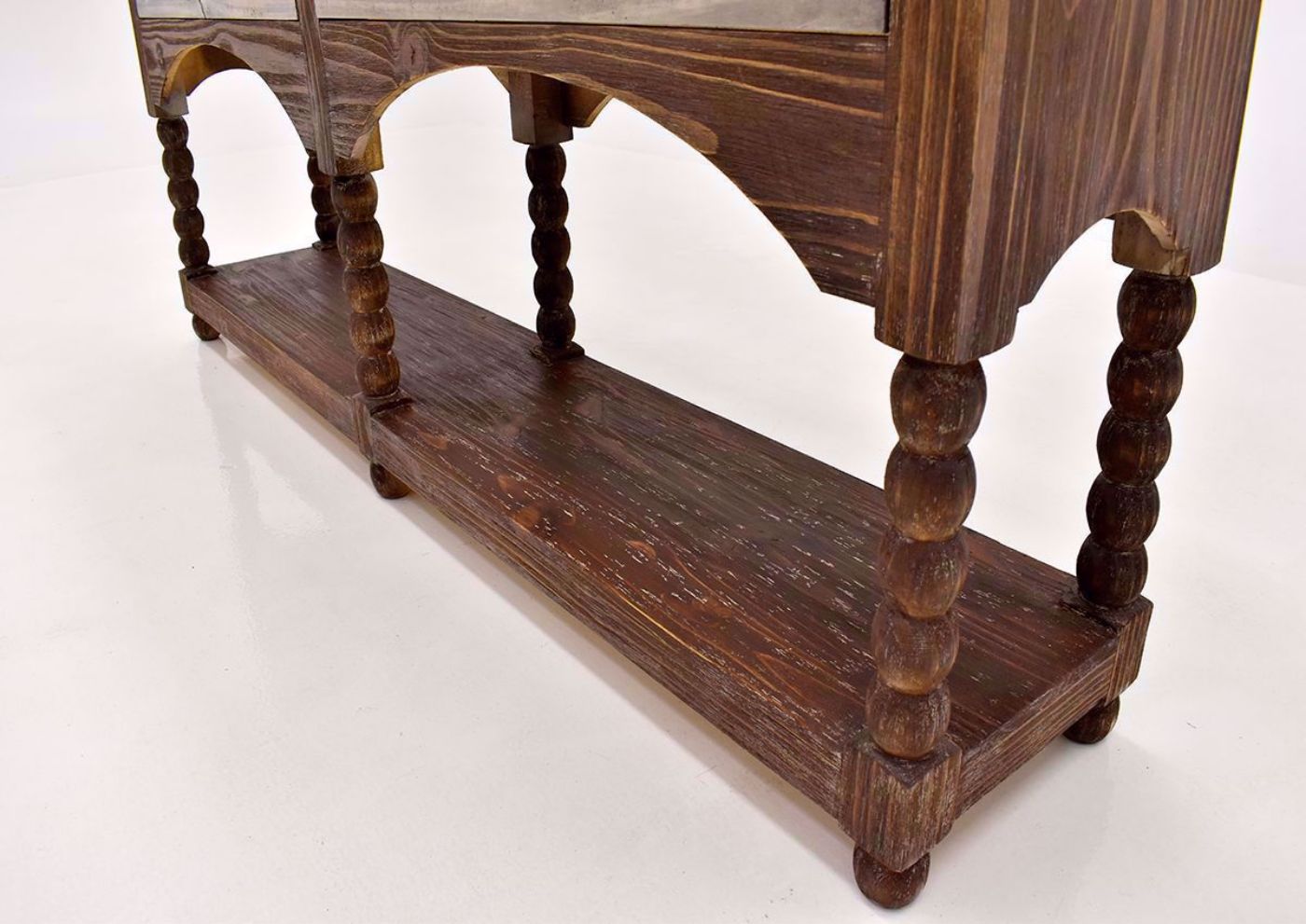 Hazel 4 Drawer Accent Console Table with Rustic Brown Finish by Vintage Furniture legs and bottom shelf | Home Furniture Plus Bedding
