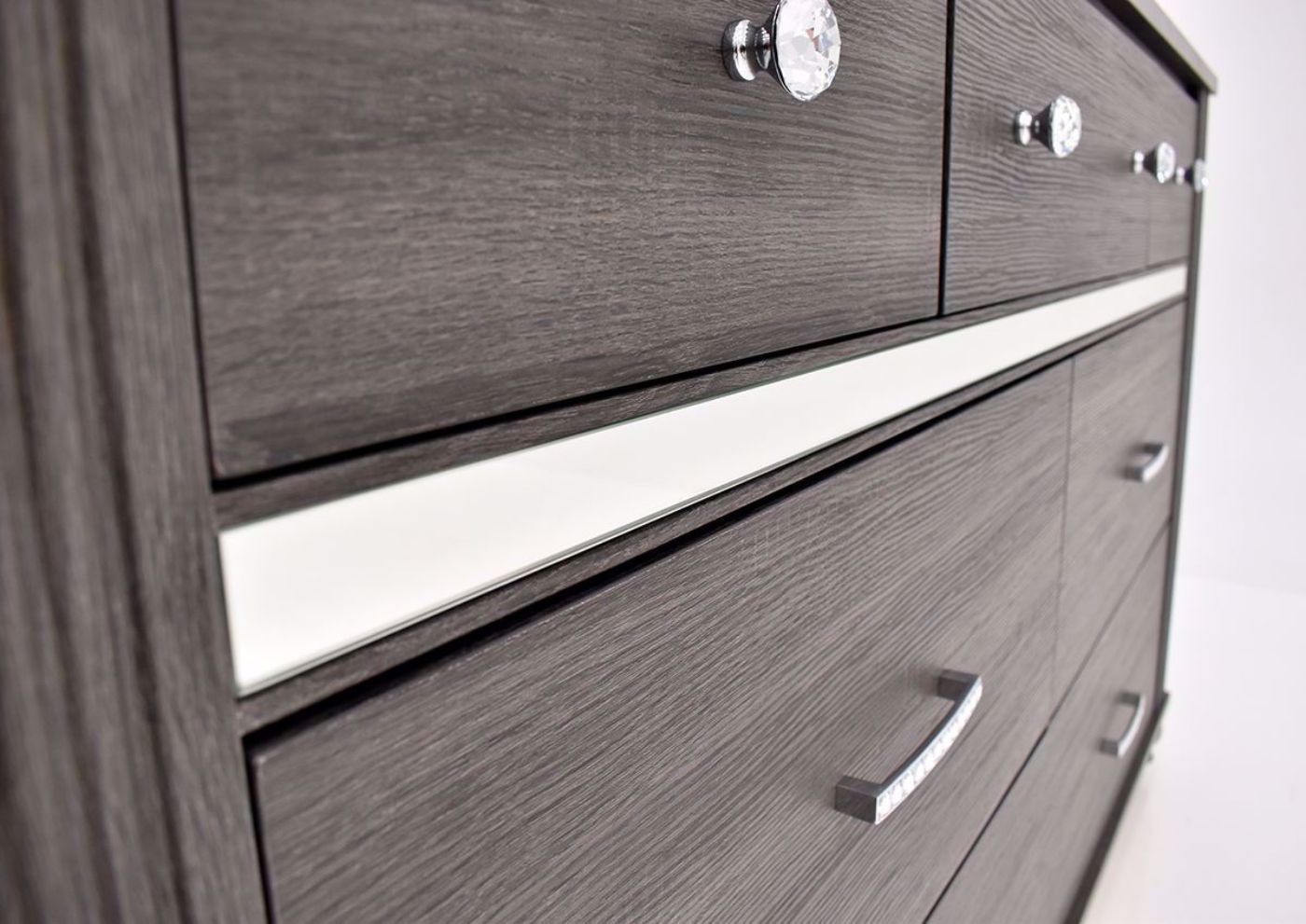 Gaston Dresser with Mirror by Crown Mark with Gray Finish close up details | Home Furniture Plus Bedding