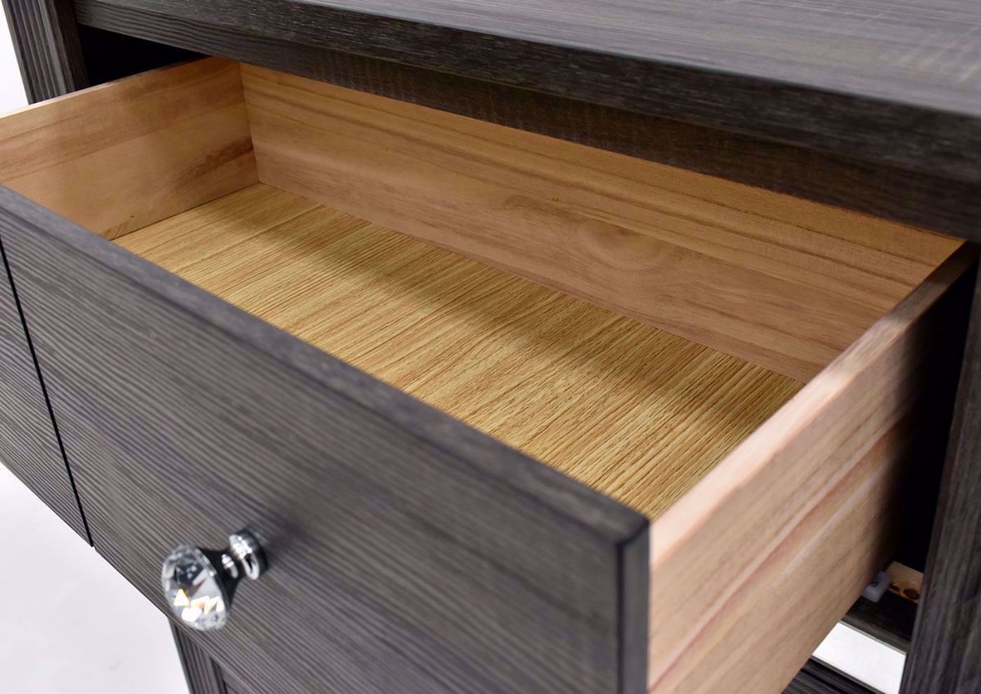 Gaston Chest of Drawers by Crown Mark with Gray Finish Angle drawer open | Home Furniture Plus Bedding