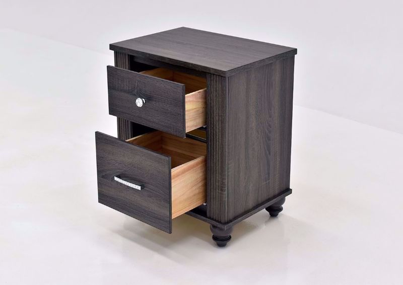 Gaston 2 Drawer Nightstand by Crown Mark in Black Finish open drawers | Home Furniture Plus Bedding