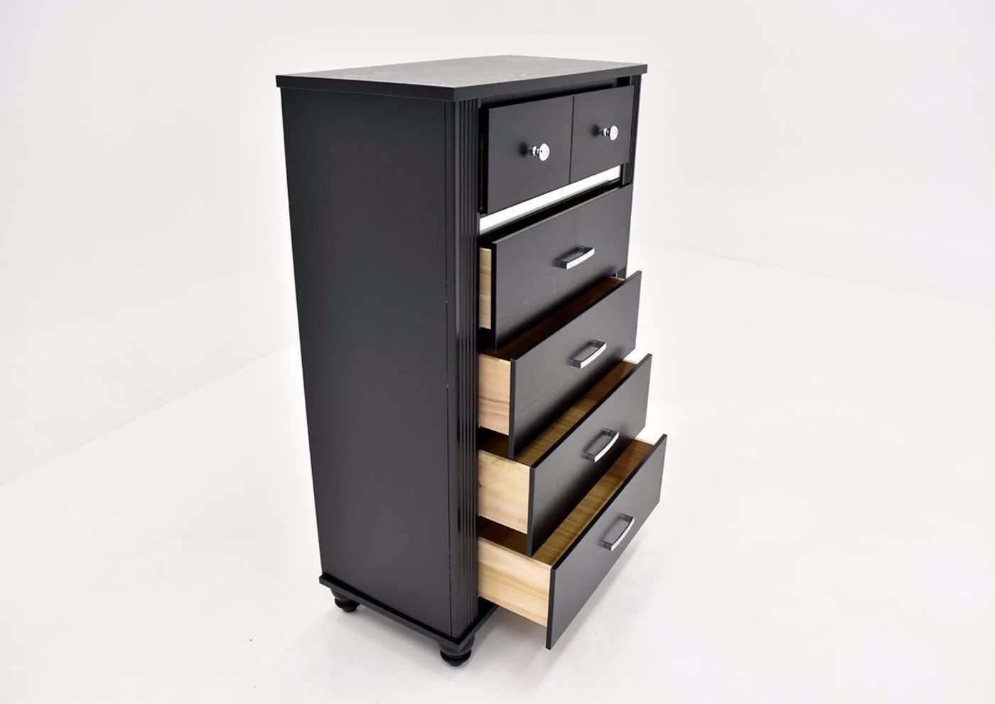 Gaston Chest of Drawers by Crown Mark with Black Finish angled open view | Home Furniture Plus Bedding