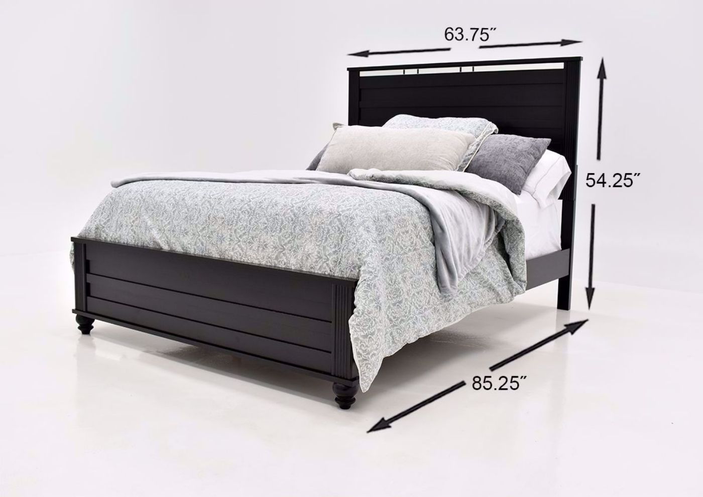 Gaston Queen Size Bed in a Black Finish dimensions | Home Furniture Plus Bedding