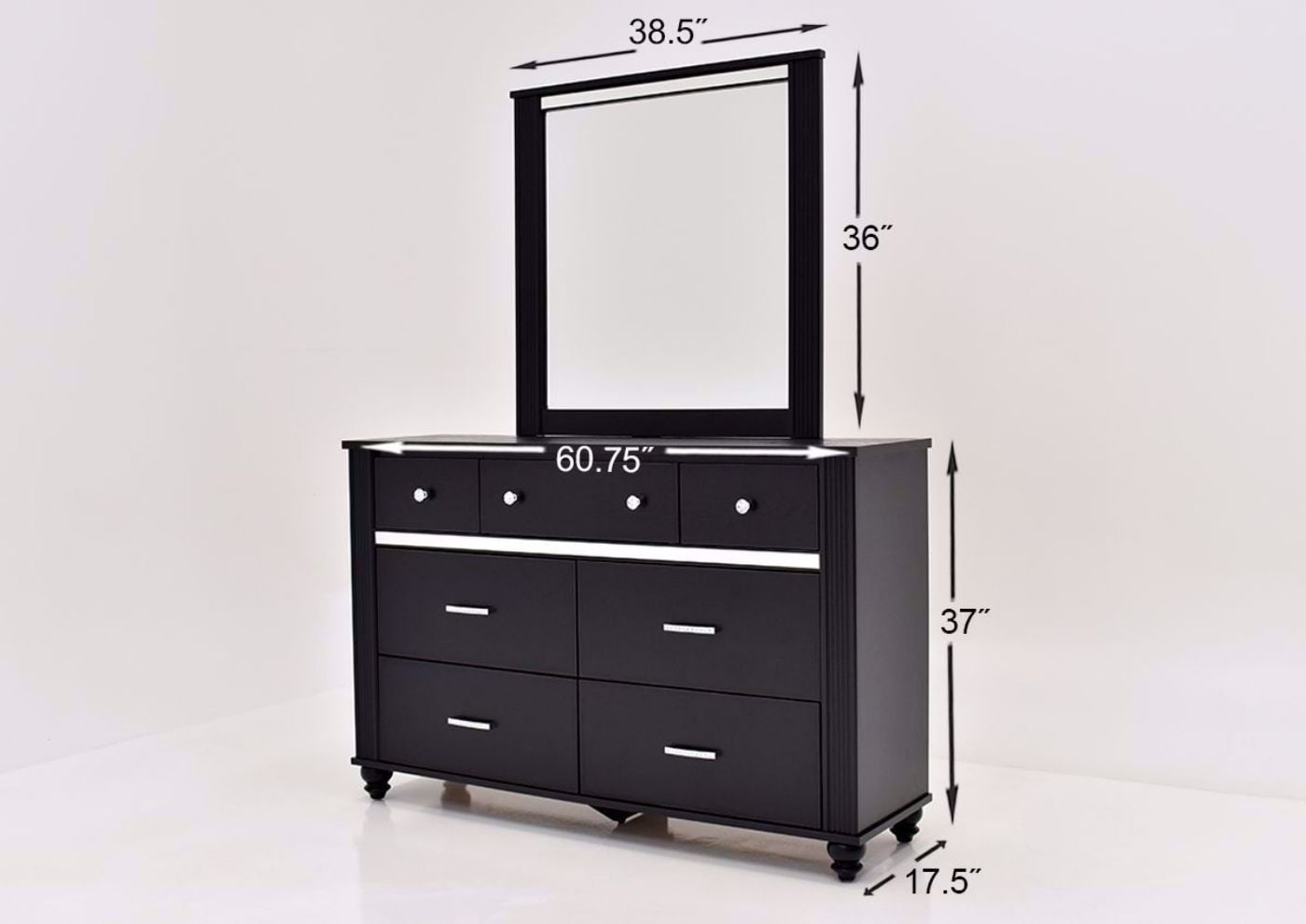 Gaston Dresser with Mirror in a Black Finish dimensions | Home Furniture Plus Bedding