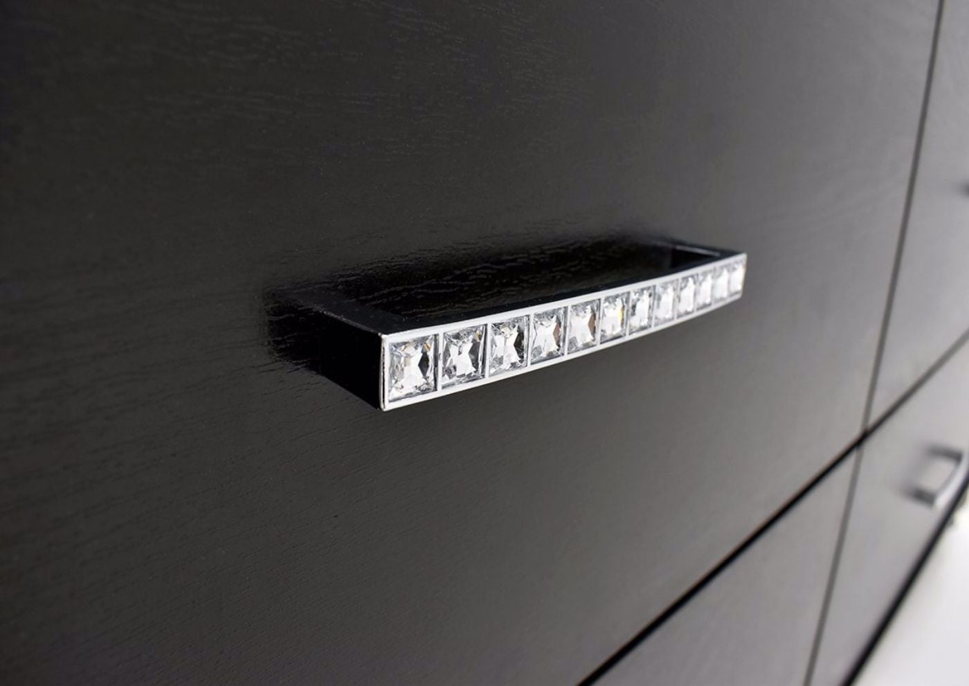 Gaston Dresser with Mirror by Crown Mark with Black Finish jeweled hardware pull close up | Home Furniture Plus Bedding