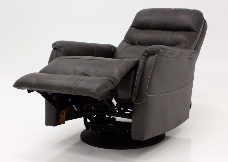 Quarry Gray Riptyme Swivel Glider Recliner by Ashley Furniture at an Angle Fully Reclined | Home Furniture Plus Mattress