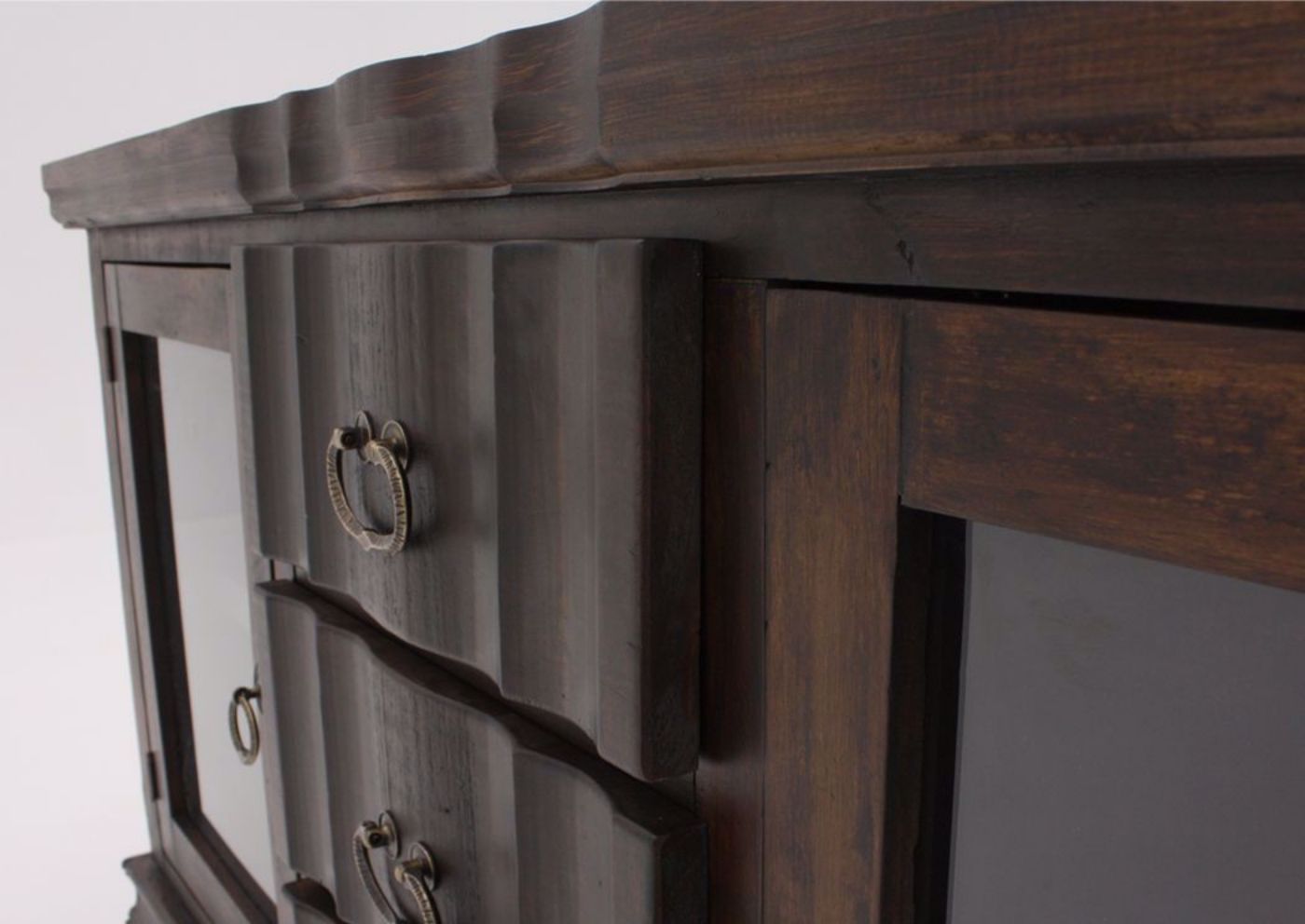 Grand Rustic TV Stand 64 Inch, Brown, Curved Details on Front | Home Furniture Plus Bedding
