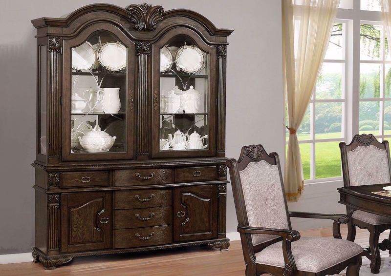 Brown Renaissance Dining Hutch & Server in Room | Home Furniture Plus Bedding