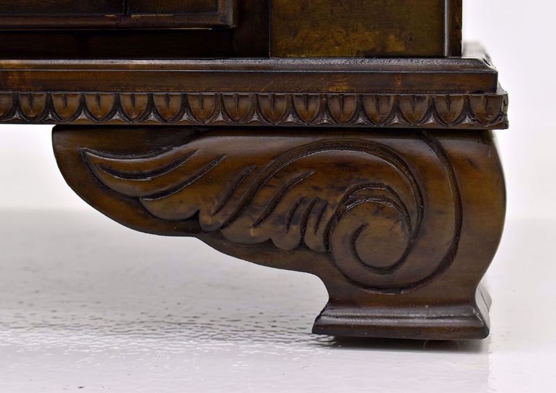 Brown Renaissance Dining Server foot carving details  | Home Furniture Plus Bedding