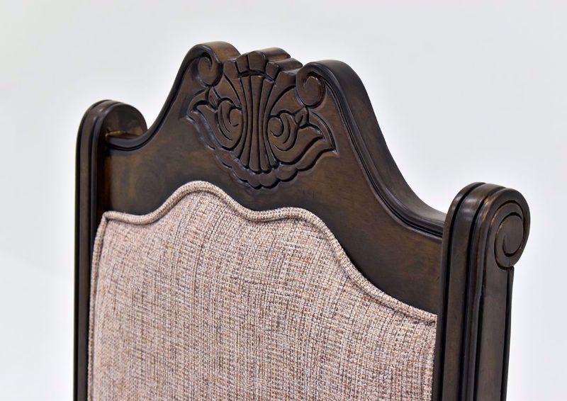 Brown Renaissance Side Chair top carving details | Home Furniture Plus Bedding