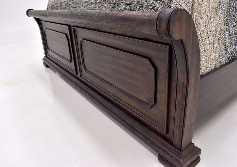 Brown Casa Grande Queen Size Upholstered Sleigh Bed Footboard Close Up | Home Furniture Plus Bedding