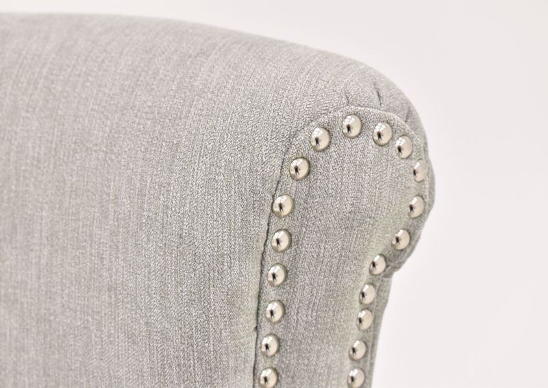 Gray Riker Accent Chair nail head trim on chair back close up | Home Furniture Plus Bedding