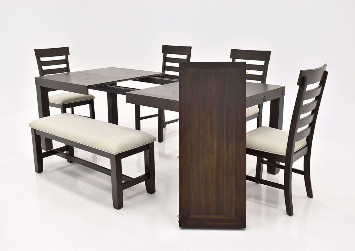 Colorado Standard Height Dining Table Set angle view with leaf extension on side of table  | Home Furniture Plus Bedding