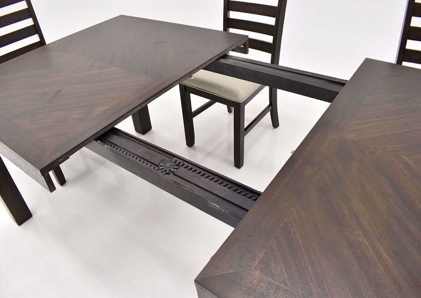 Colorado Standard Height Dining Table Set close up of  leaf extension rails | Home Furniture Plus Bedding