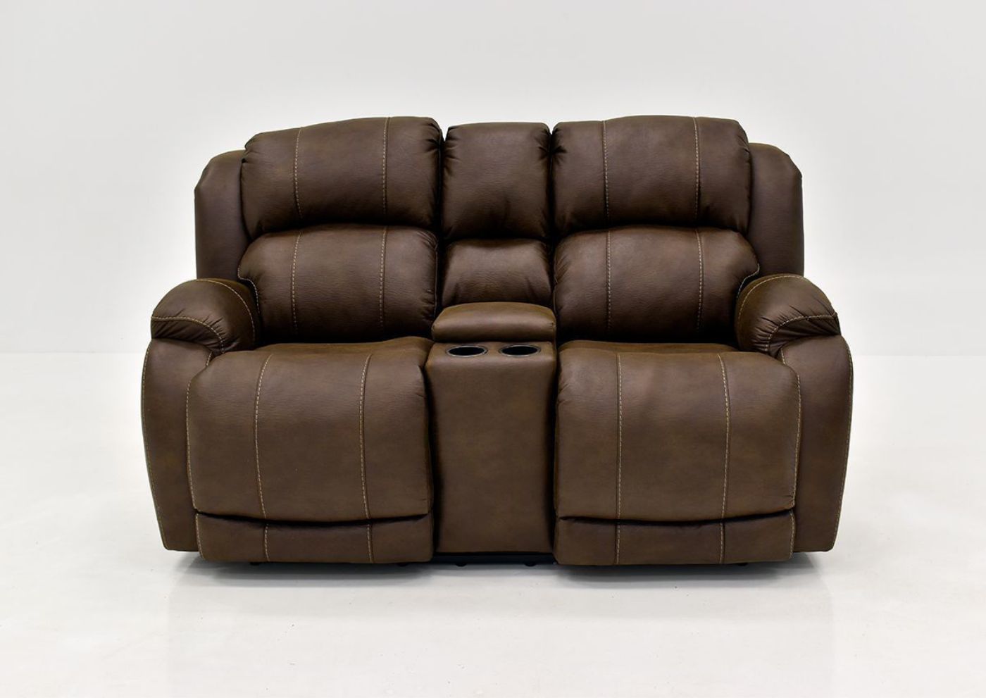 Front Facing View of the Brown Denali Reclining Loveseat by HomeStretch | Home Furniture Plus Bedding