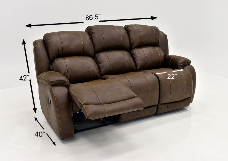 Dimensions on the Brown Denali Reclining Sofa by HomeStretch | Home Furniture Plus Bedding