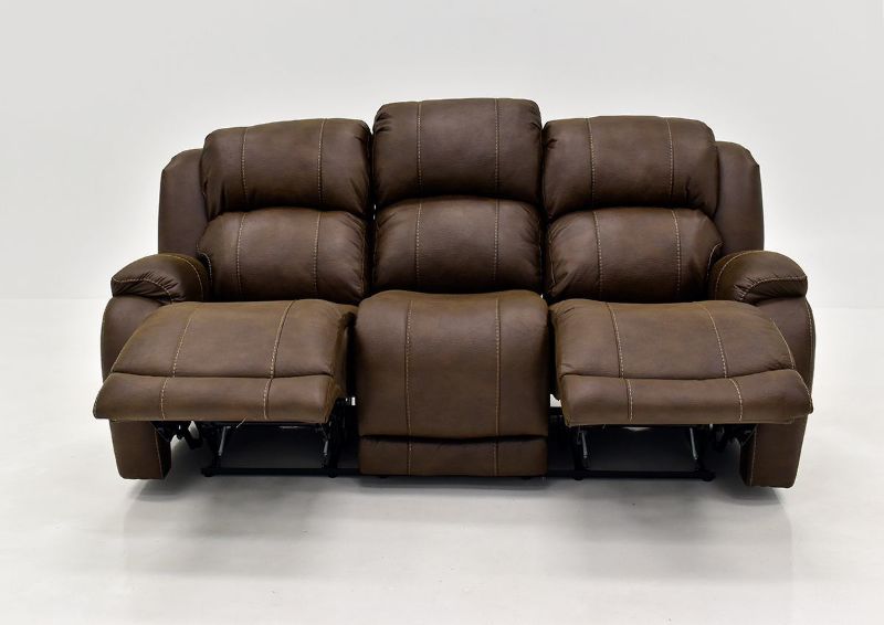 Front Facing View of Partially Reclined Dual Recliners on the Brown Denali Reclining Sofa by HomeStretch | Home Furniture Plus Bedding