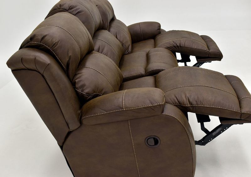 Close Up of the Dual Recliners on the Brown Denali Reclining Sofa by HomeStretch | Home Furniture Plus Bedding