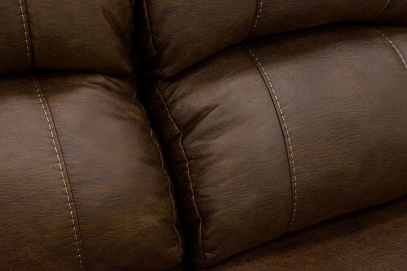 Close Up Detail of the Plush Seat Backs on the Brown Denali Reclining Sofa by HomeStretch | Home Furniture Plus Bedding