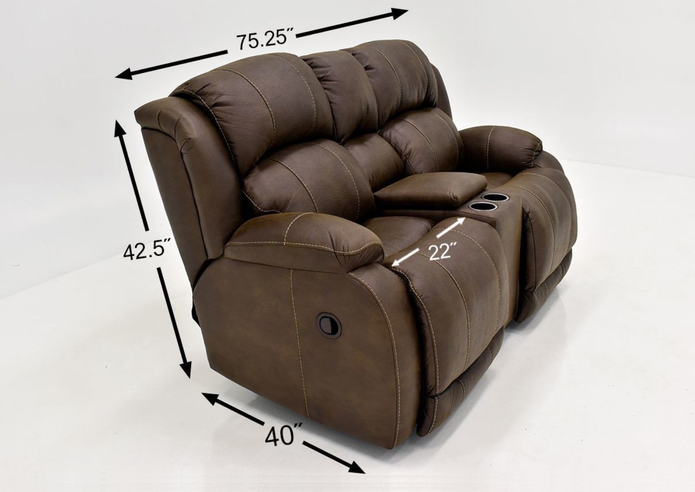 Dimension Details on the Brown Denali Reclining Loveseat by HomeStretch | Home Furniture Plus Bedding