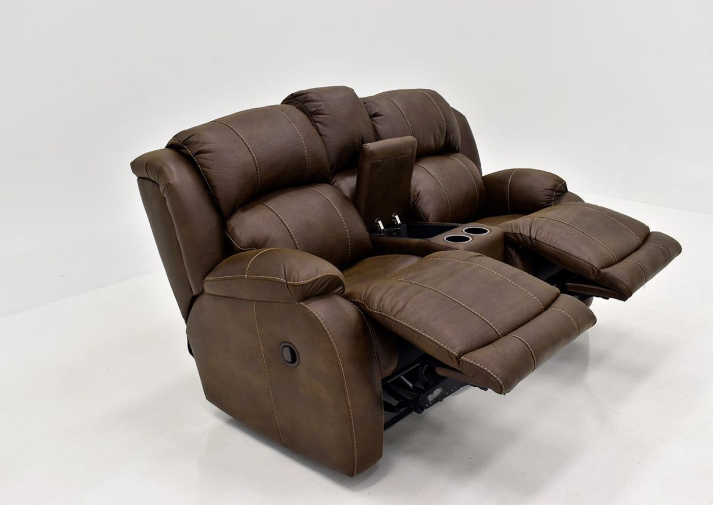 Partially Reclined Dual Recliners on the Brown Denali Reclining Loveseat by HomeStretch | Home Furniture Plus Bedding