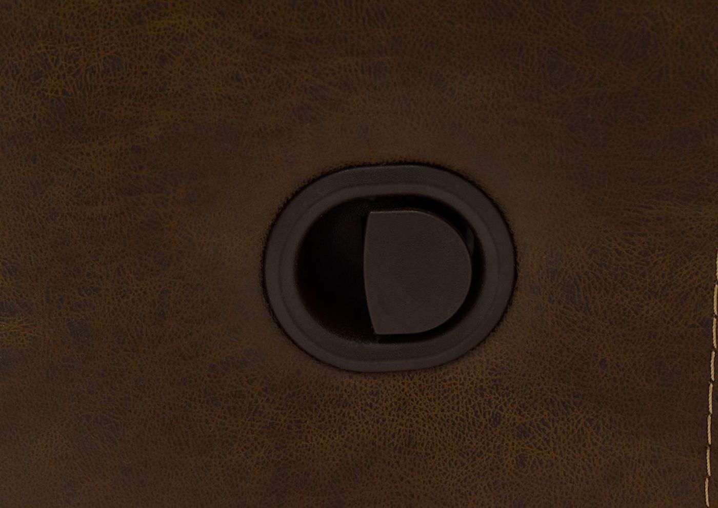 Close Up Detail of the Reclining Button on the Brown Denali Reclining Loveseat by HomeStretch | Home Furniture Plus Bedding