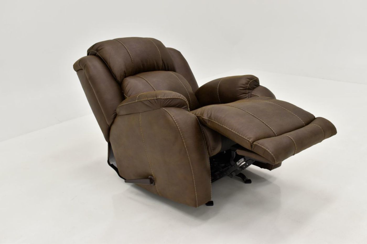 Angle View of Partially Reclined Brown Denali Recliner by HomeStretch | Home Furniture Plus Bedding