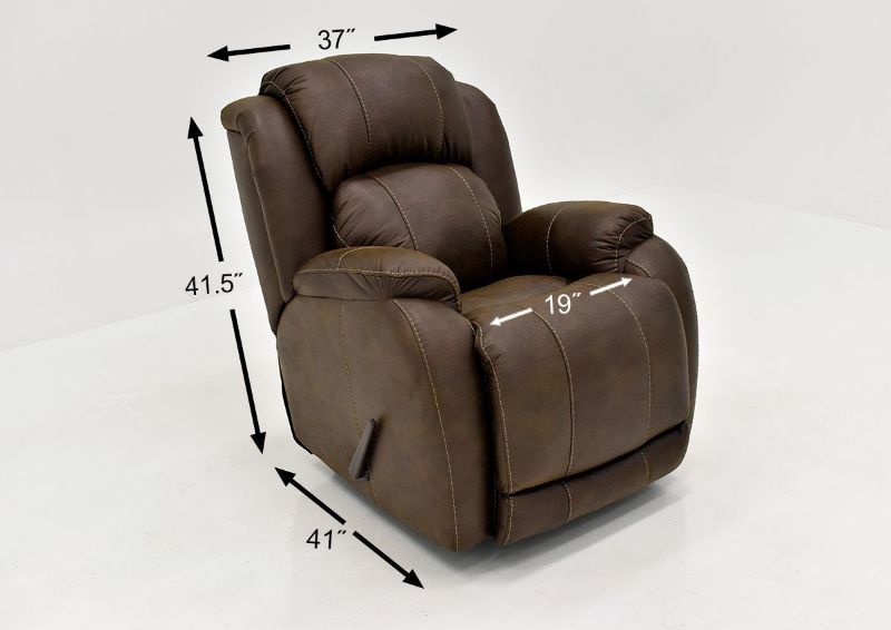 Denali Recliner by HomeStretch covered in a Brown Microfiber Upholstery with Dimension Details | Home Furniture Plus Bedding