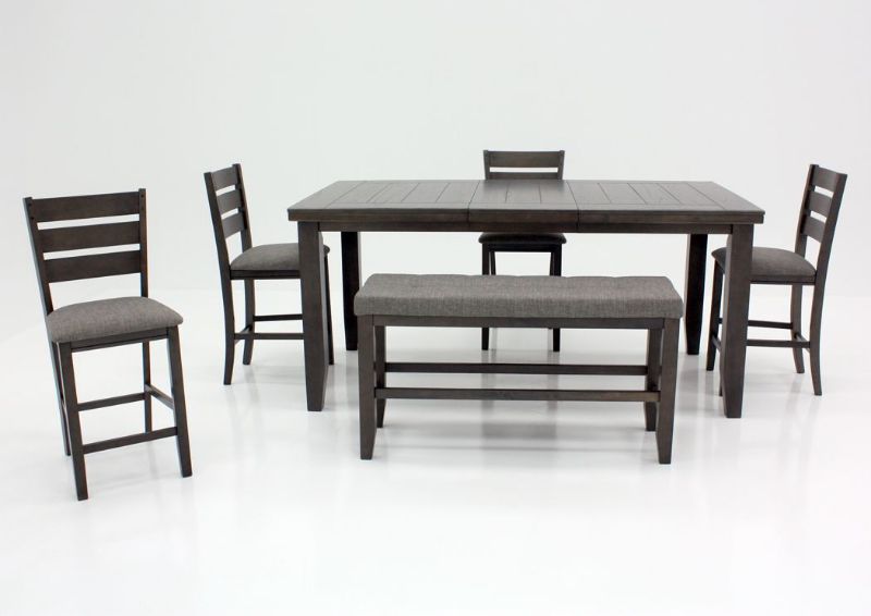 Dark Gray Bardstown Counter Height Dining Table Set Facing Front With Leaf In | Home Furniture Plus Bedding